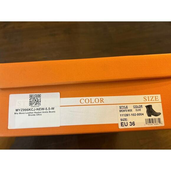 Miz Mooz Leather Wide Width Heeled Ankle Boots Bronte Olive 5.5 - Picture 7 of 8